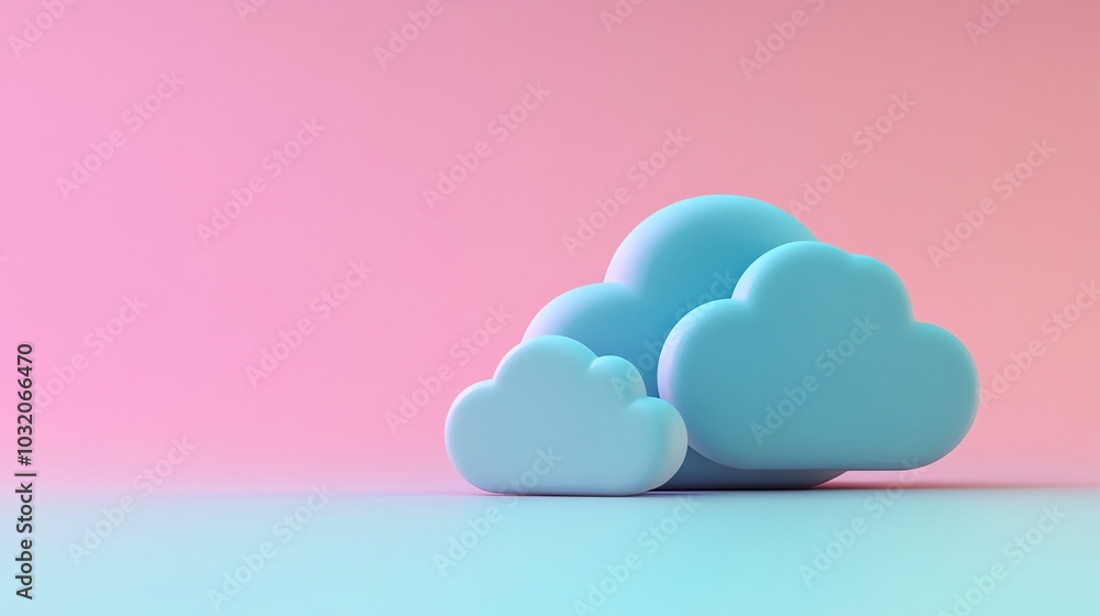 Poster abstract 3d rendering of clouds on a pink and blue background.