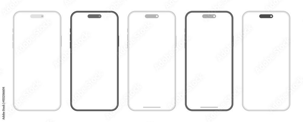Poster iphone 16 pro max modern smartphone devices mockup template set. black gray frame mobile phones with