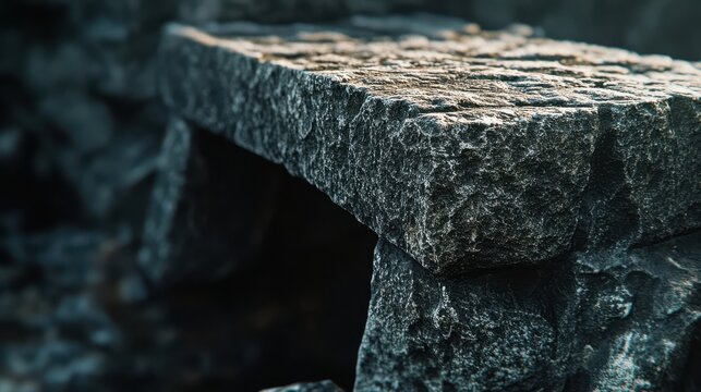 Overhanging machicolation weathered stone with erosion grooves shadowed dark opening
