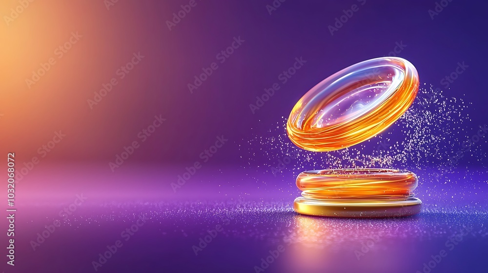 Poster a stunning digital illustration of a floating disk with sparkles, set against a smooth gradient back