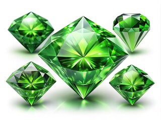 Green Diamond Clipart Collection - Vector Icons Isolated on Transparent Background for Creative Design, Digital Art, and Graphic Projects with Macro Photography Detail
