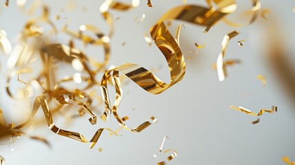 A bunch of colorful gold streamers and confetti