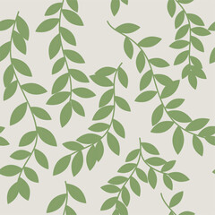 Vector seamless texture twigs with leaves. Isolated on white background