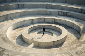 Fototapeta premium A person standing inside a round concrete enclosure