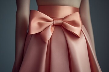 A woman wearing a pink dress with a large bow, suitable for various themes and occasions