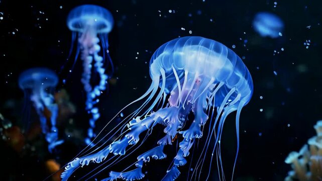 A Close-Up View of a Bioluminescent Jellyfish, 4K Ultra HD footage Perfect for Professional Projects, tech presentations