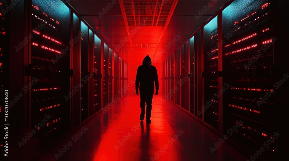 Poster hacker in a server room
