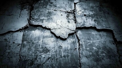 Fractured Concrete Wall in Grayscale Tones