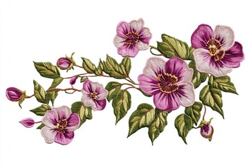 A bouquet of colorful flowers grows on a branch