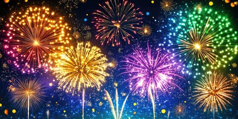 Fototapeta premium Colorful fireworks exploding in the dark night sky