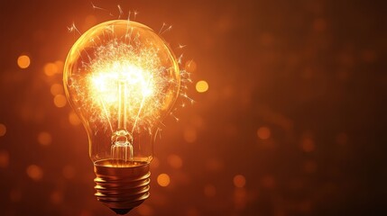 A glowing light bulb with sparks in a minimalist flat design, symbolizing creativity, with a blank space for inserting ideas or messages