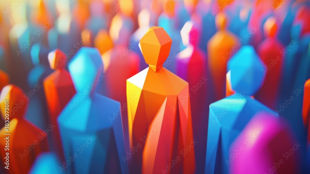 Poster a leader in a 3d scene stands at the forefront of a crowd, symbolizing unity, leadership, and purpos