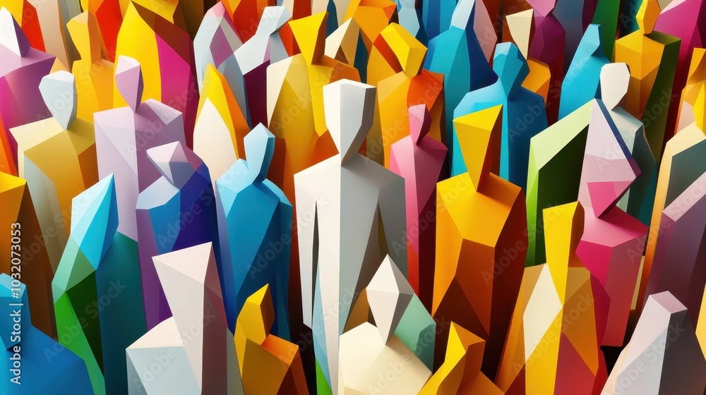 Poster a leader in a 3d scene stands at the forefront of a crowd, symbolizing unity, leadership, and purpos