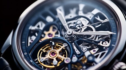 Intricate dismantled mechanical watch with detailed gears and springs on dark background, symbolizing precision and complexity in teardown analysis.