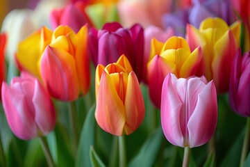 Obraz premium A bunch of colorful tulips in a vase