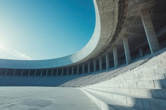 Concrete Stadium with Empty Seats and a Blue Sky