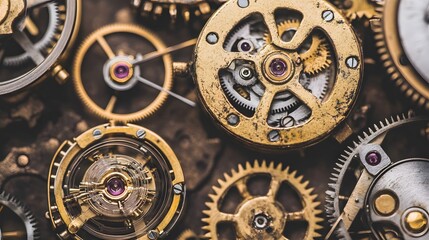 Intricate dismantled mechanical watch with detailed gears and springs on dark background, symbolizing precision and complexity in teardown analysis.