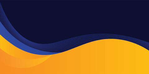 Abstract blue and yellow wave wide background banner curve element with line blue pettern space for text and message design, overlapping layers.