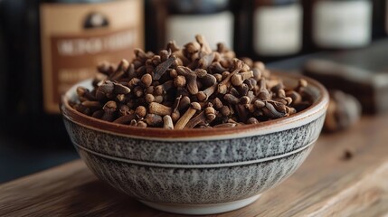 Fototapeta premium a small bowl filled with cloves, arranged aesthetically
