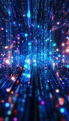 Obraz premium Abstract Digital Cityscape. Futuristic Data Visualization, Big Data Stream, Cyberspace.