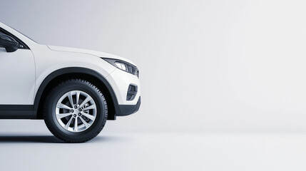 sleek white car is showcased from side, highlighting its modern design and stylish alloy wheels against minimalistic background. image conveys sense of sophistication and elegance.