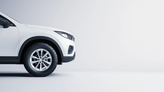 sleek white car is showcased from side, highlighting its modern design and stylish alloy wheels against minimalistic background. image conveys sense of sophistication and elegance.