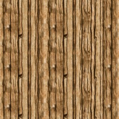 Seamless pattern of wood planks in a vertical arrangement, featuring brown hues with knots and grains, creating a rustic and textured background.