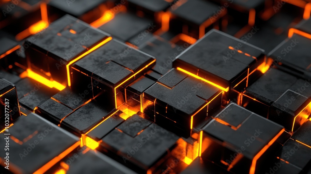 Poster abstract 3d cubes with glowing edges