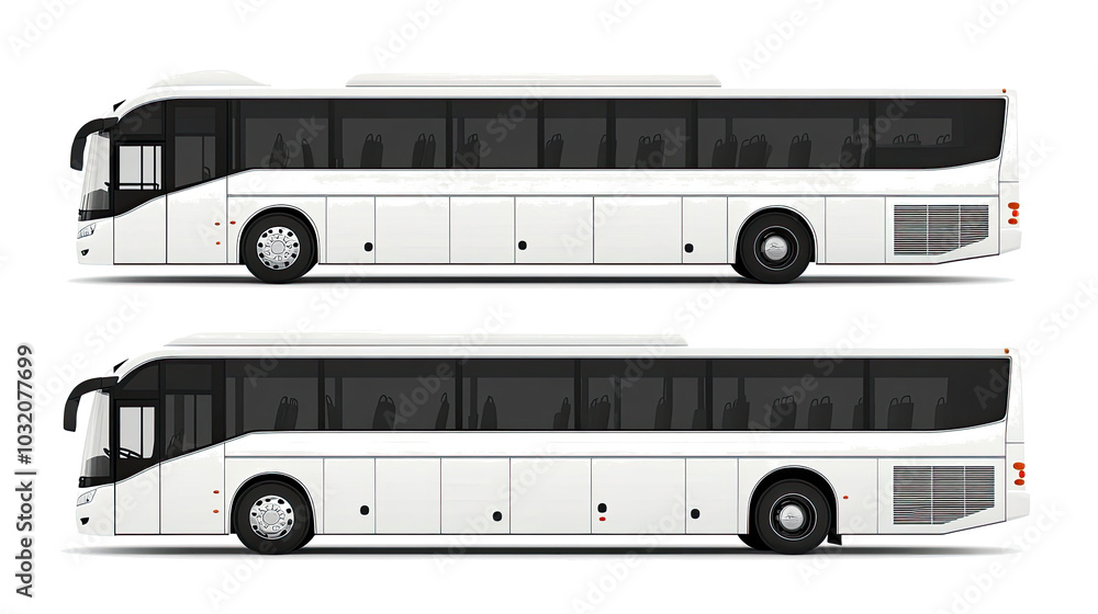 Poster white passenger buses on a transparent background generative ai
