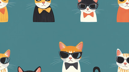 Obraz premium Seamless pattern with cute fashionable cats. Vector graphics.