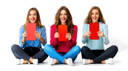 Women Joyfully Sitting on the Floor with Tablets Generative AI