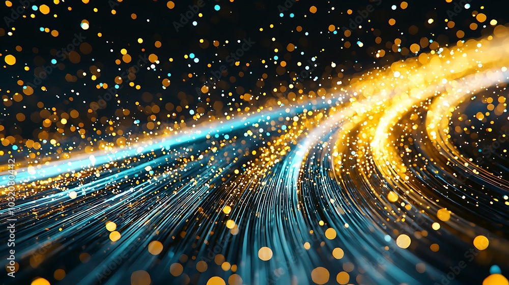 Poster colorful light trails and glowing particles create a dynamic, abstract background. this vibrant imag