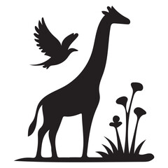 Silhouette illustration of a giraffe standing gracefully in a natural setting