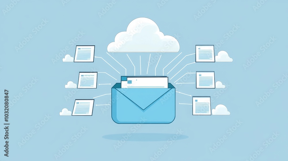 Poster cloud storage folder connected to multiple users, symbolizing collaboration tools and the ease of sh