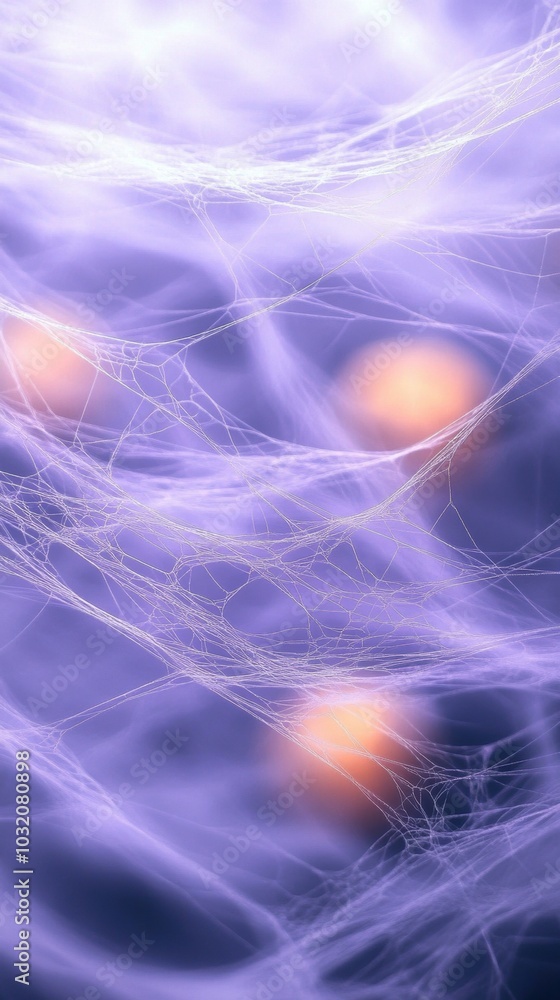 Poster ethereal web-like structures with glowing orbs create a mystical atmosphere, ai