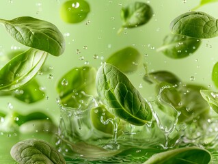 Spinach Splash Photography with Vegetables in Motion - High-Speed Liquid Art with Floating Spinach
