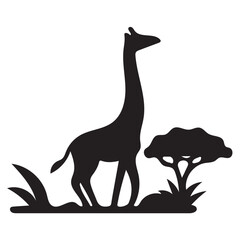 Silhouette illustration of a giraffe standing gracefully in a natural setting