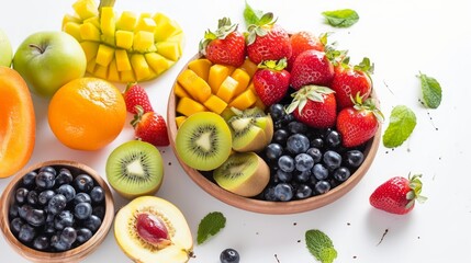 Wholesome Delight: Exquisite  Appetizer Fruit Mix on a Crisp White Background