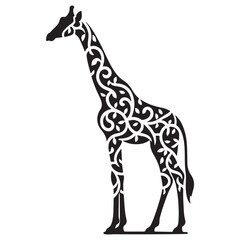 a stylized giraffe silhouette adorned with elegant tribal patterns, blending traditional African art with modern design elements