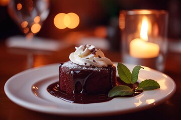 Delicious Chocolate Lava Cake, Served With a Side of Whipped Cream, Dessert Food Photography, Dessert Food Menu Style Photo Image