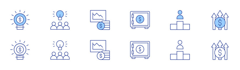 Business icon set in two styles, Duotone and Thin Line style. Editable stroke. competition, profit, idea, personal, lightbulb, safebox