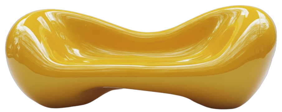 A modern yellow couch with a smooth organic shape - Powered by Adobe