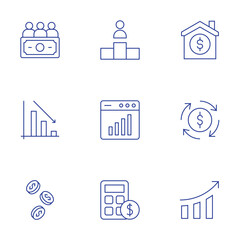 Business icons set. Thin Line style, editable stroke. calculator, data analytics, cycle, growth graph, funds, family, competition, coins