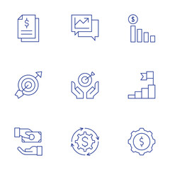 Business icons set. Thin Line style, editable stroke. graphs, graphic, goal, give money, gear, file