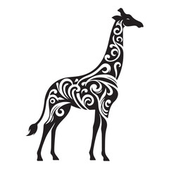 a stylized giraffe silhouette adorned with elegant tribal patterns, blending traditional African art with modern design elements