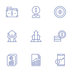Business icons set. Thin Line style, editable stroke. money, lead, business, business report, coin, growth