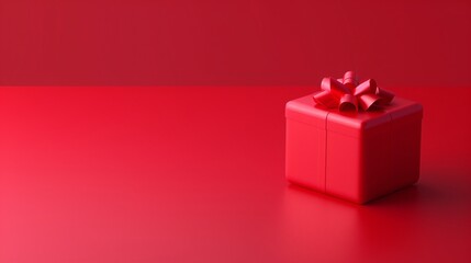 3D Rendering of a Christmas Gift Box on Red Background