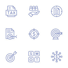 Business icons set. Thin Line style, editable stroke. tax, target, swot analysis, strategy