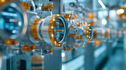 Fototapeta premium Closeup of a digital gauge in an industrial setting, showcasing the intricate details of the machinery.