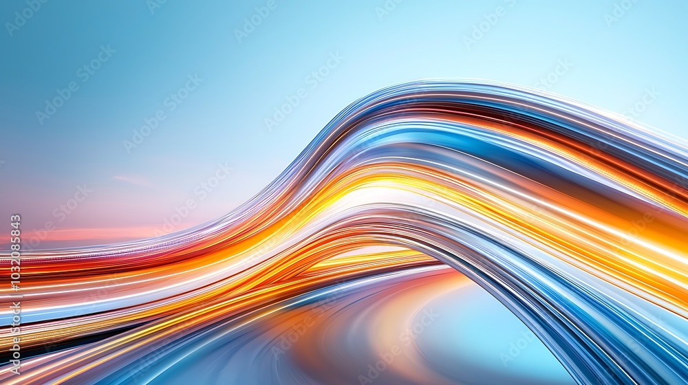 Poster This vibrant abstract image features dynamic waves of light and color, creating a sense of energy and motion. Ideal for tech or creative projects.
